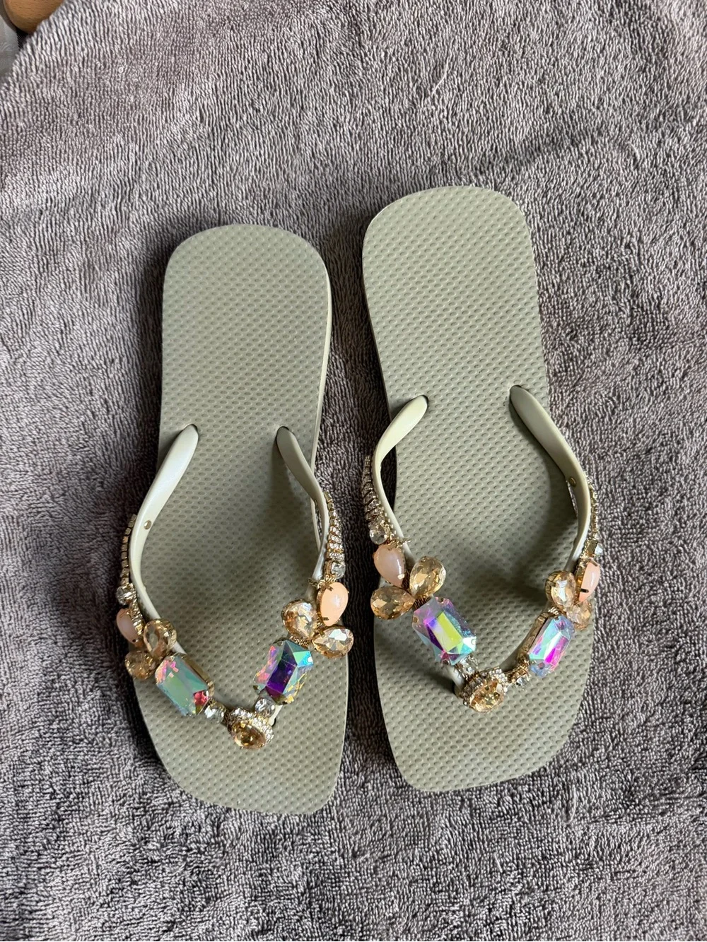 Jeweled Brown Platform Thong Sandals - Women's